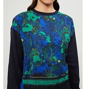 TED BAKER Bekii Stargaze Woven Front Sweater In Dark blue size 3 (US6-8)